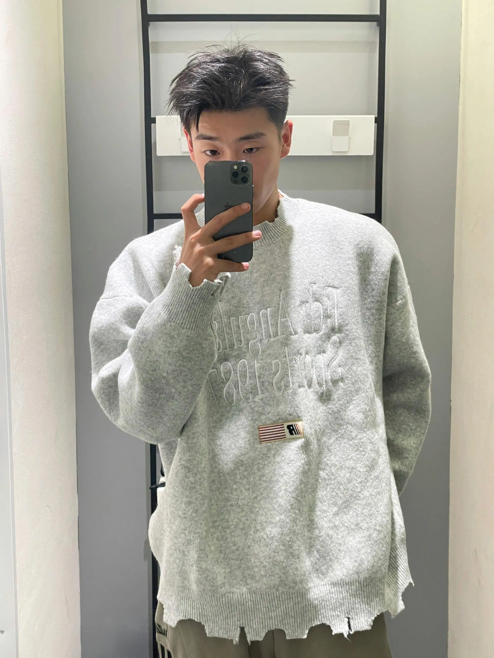 

Осень-зима мужской вязаный свитер High Street Sle американский буквенный узор с принтом Plu вышивка накладные зимние теплые