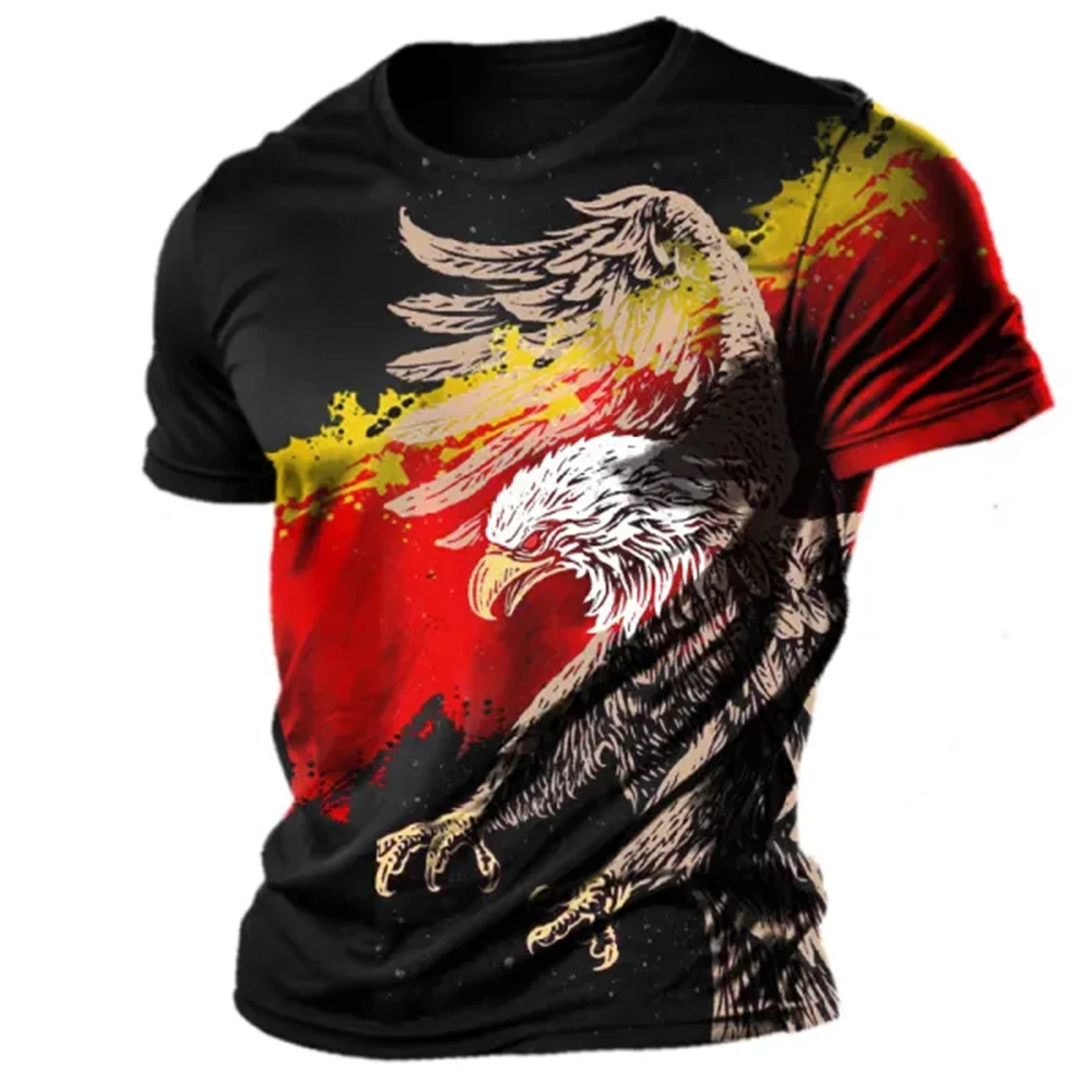 Camisetas para hombre, camiseta deportiva con estampado 3D de águila y manga corta con cuello redondo y bandera alemana, camisetas informales holgadas para hombre, ropa de gran tamaño