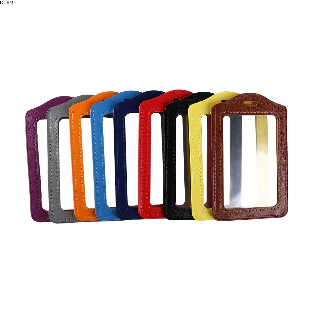 PU Leather ID Badge Case Transparent Double-Sided Business Card Holder Bank Card Employee Card Name Card Cover Bus Card