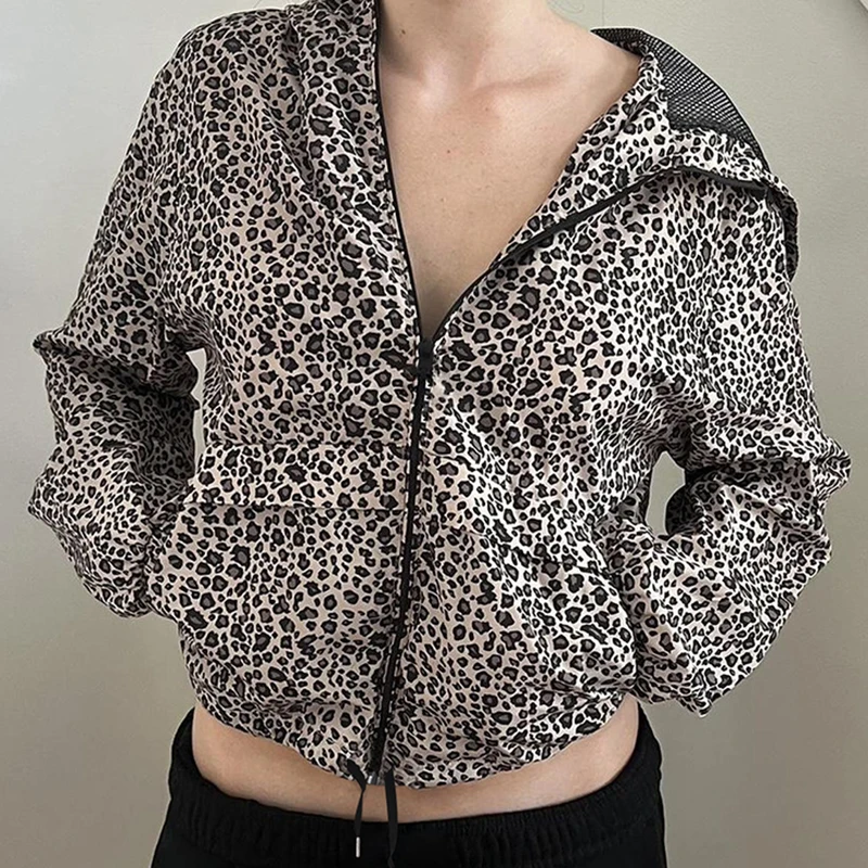 

CIBBAR Vintage y2k Leopard Print Coat Retro Loose Zip-up Long Sleeve Pockets Jacket for Women Autumn Winter Streetwear Hoodies