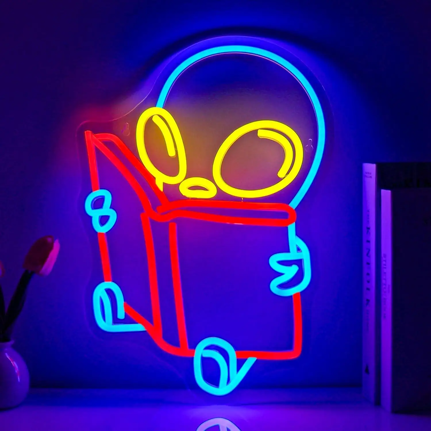 

Неоновая вывеска «Читает книга инопланетянин» с USB-подсветкой и регулировкой яркости, светодиодные светильники для спальни, библиотеки, книжного магазина, дома, детской комнаты, декор, подарок на день рождения
