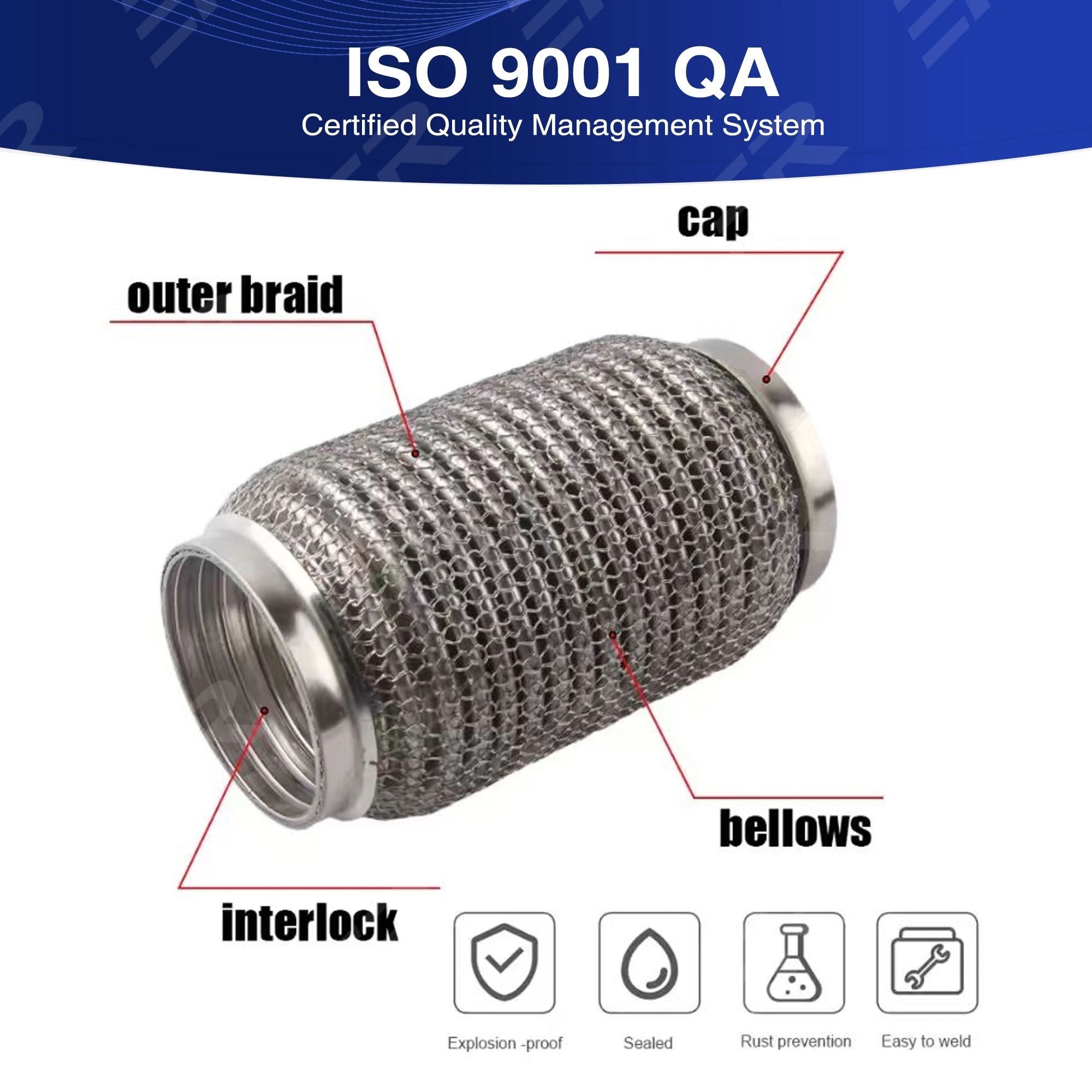 1 Piece Inlet 64MM/76MM Car Exhaust Tube Stainless Steel Exhaust Flex Pipes Tube Flex Coupler With Interlock Super Flexible Mesh