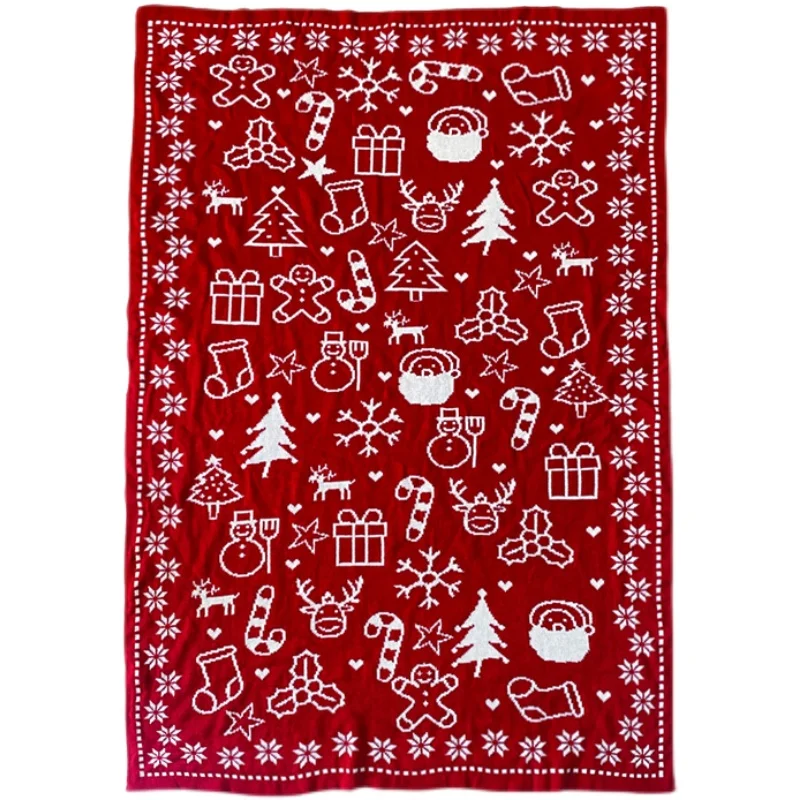 Christmas Red Wool Jacquard Decorative Sofa Blanket Cover Office Siesta Shawl Siesta Blanket Festival Gift