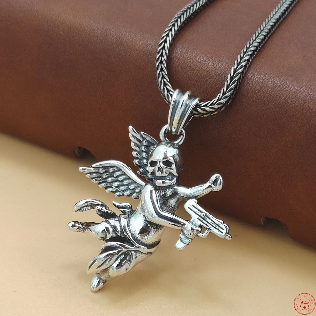 S925 Sterling Silver Charms Pendants for Men Women Retro Emboss Cupid Skull-angel New Fashion Punk Jewelry Wholesale