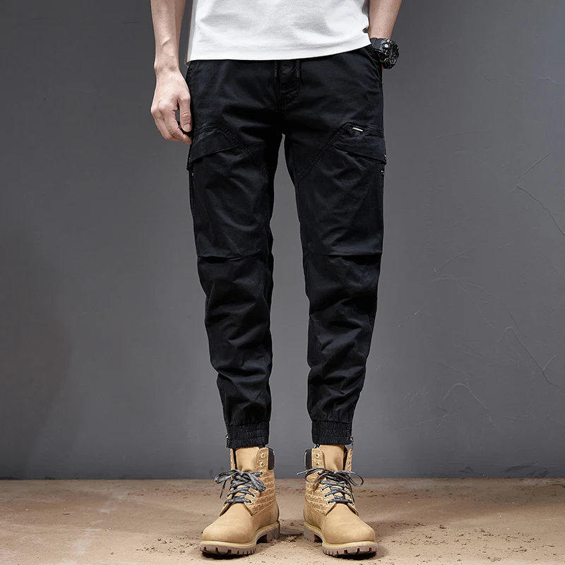 Men's Casual Trend Bundle Feet Plus Fat Big Pocket Foot Zipper Adjustable Solid Color Loose Fried Street Cargo Pants