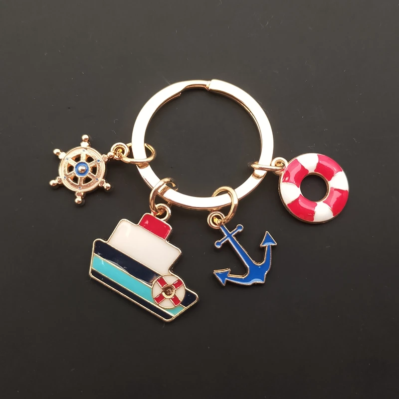 Smooth sailing, keychain, ship compass, anchor, keychain, car bag, fashionable and popular men's and women's jewelry