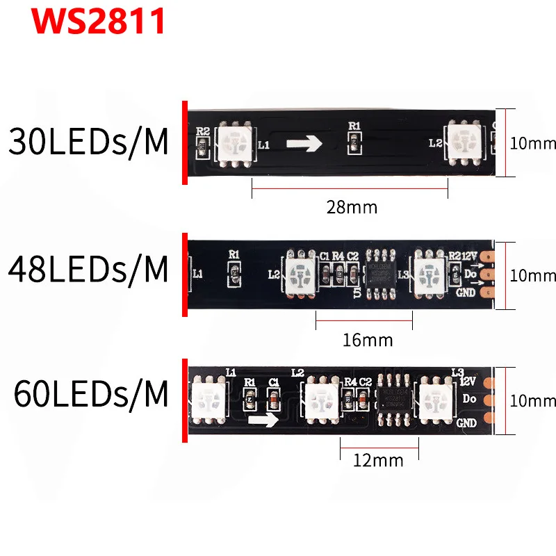 

5 м 30/48/60 светодиодов s/m WS2811 Светодиодная лента WS2811 IC адресная 5050 RGB Смарт Пиксельная лампа лента 12 В постоянного тока IP30/IP65/IP67