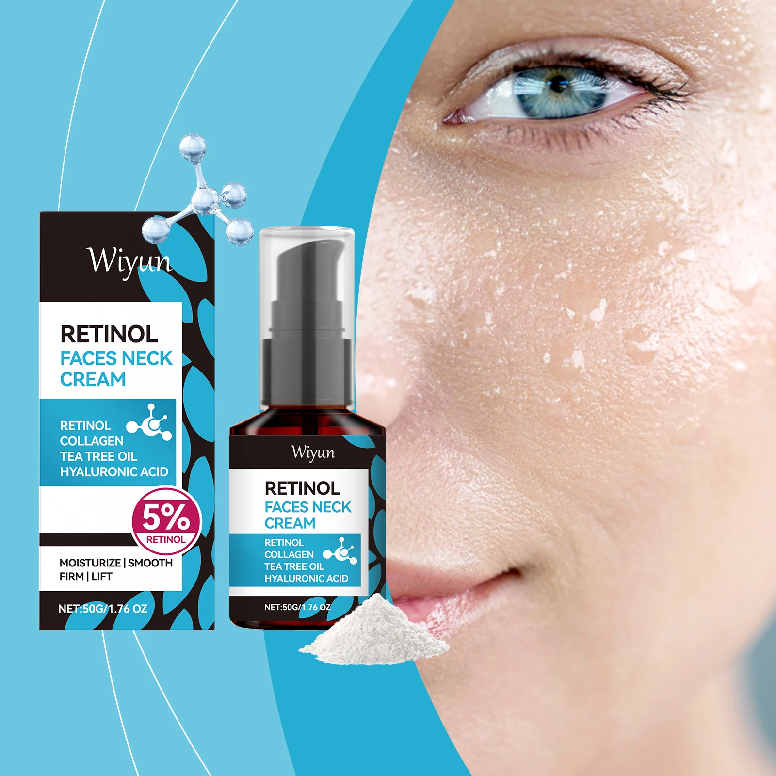 "Wiyun Retinol Cream for Face & Neck - Anti-Aging Collagen Booster z kwasem hialuronowym i olejkiem z drzewa herbacianego |   Głębokie nawilżenie, Wrin