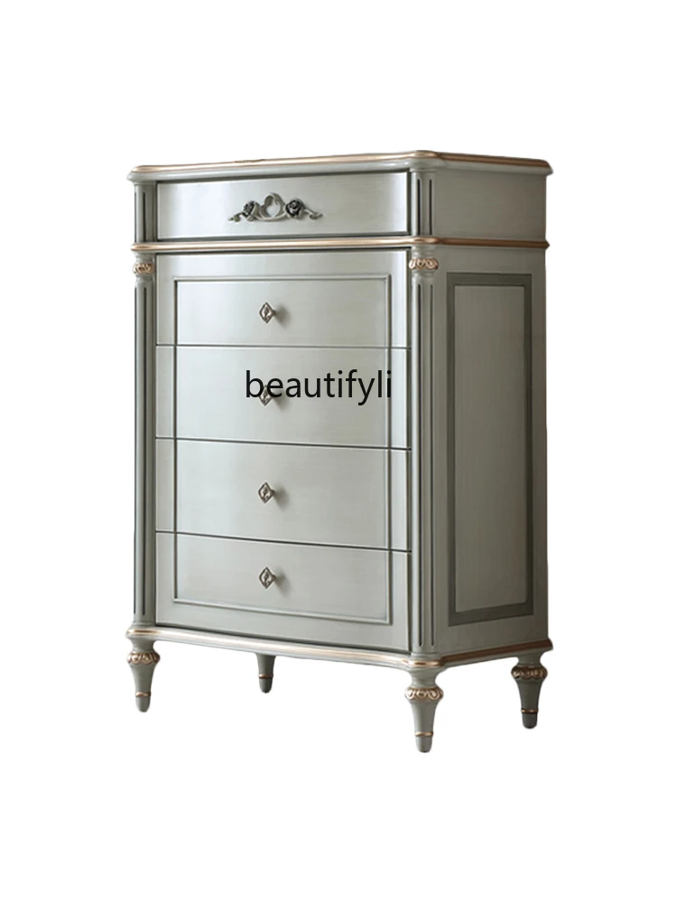 French Bedside Storage Clothes Closet European-Style Retro Wood Carved Drawer Locker American-Style Chest of Drawers