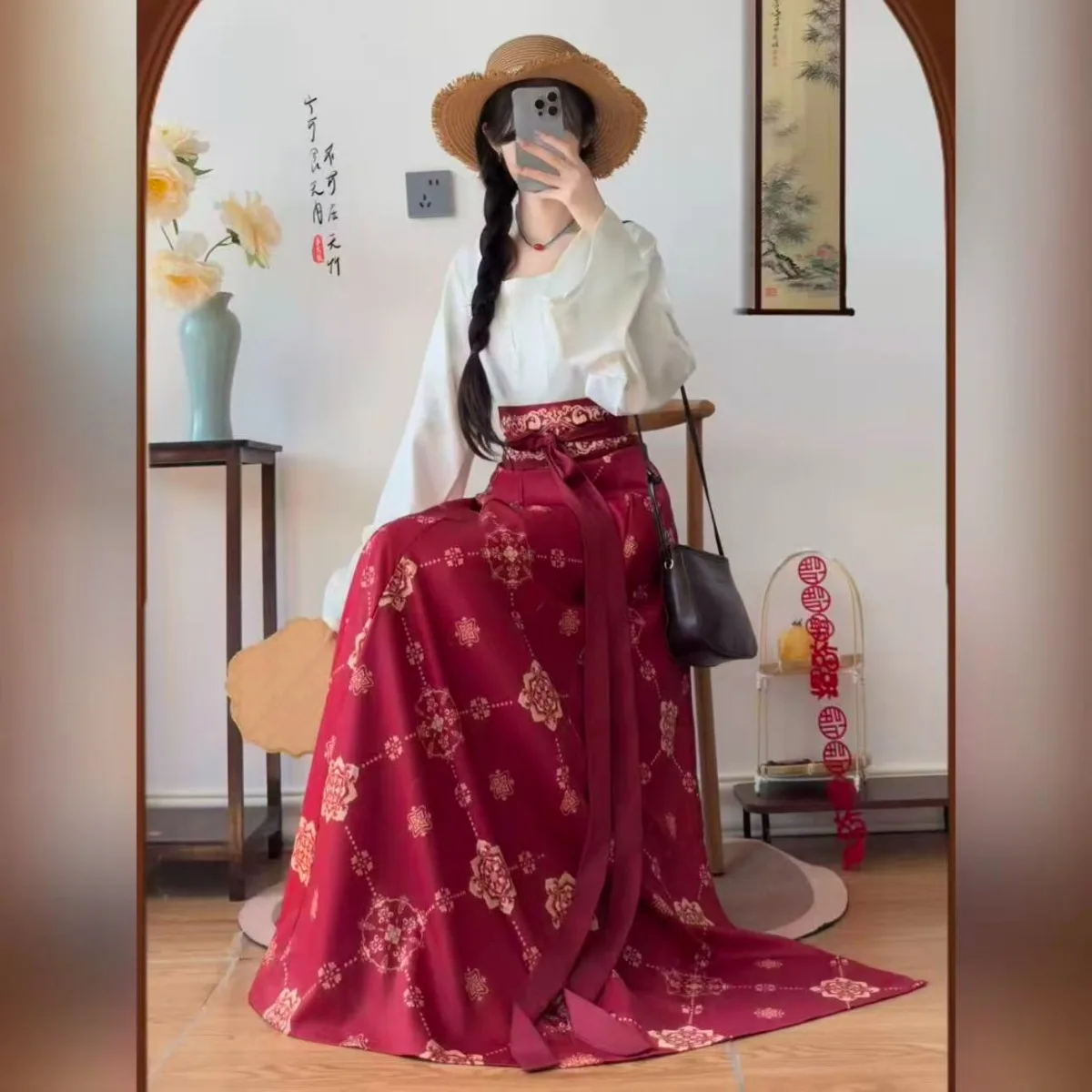 

Новая оригинальная юбка в стиле Ханьфу с принтом в стиле Вэй и Цзинь, 8-панельная, повседневная, традиционная китайская одежда