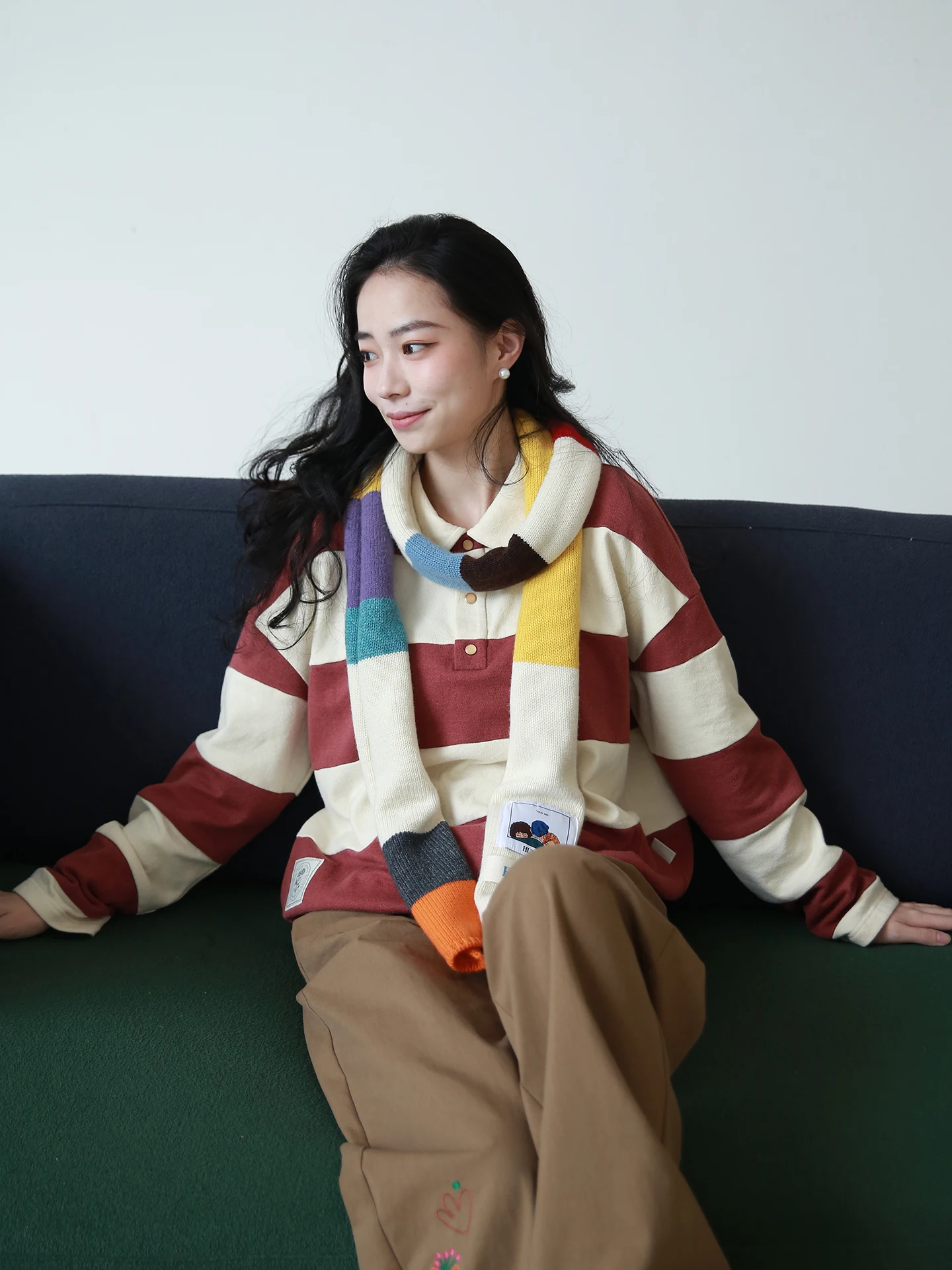 

Viyl Collar Long Sve T-irt Texture Towel Color Blo Women's Loose Fit Cotton Nylon Blend Commute Sle Autumn 2025