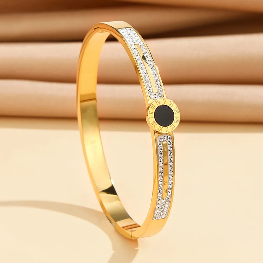 

Large Black Disc Roman Numerals Bracelet Female Temperament Simple Trendy Gold Silver Stainles Steel Bracelet Luxury Bangle Gift