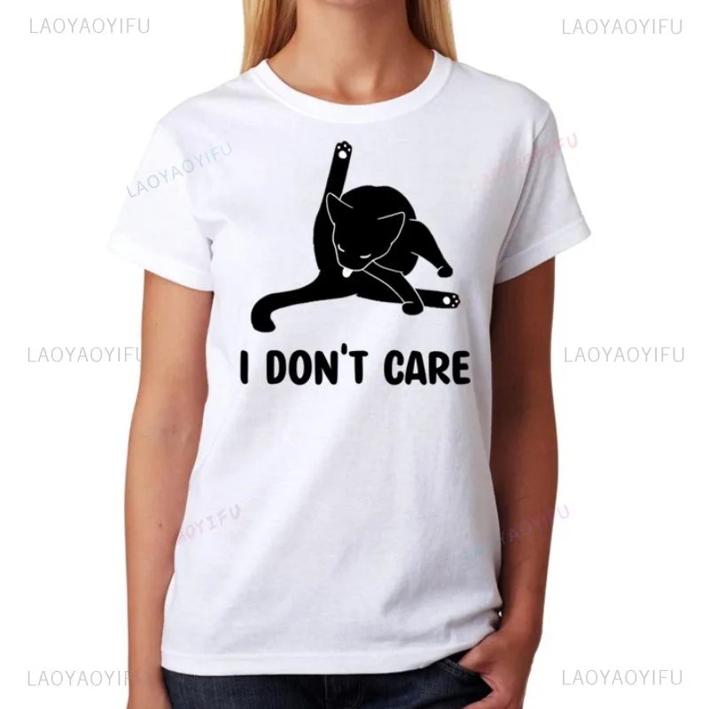 

I Dont Care Cat TShirt High Quality Cotton Fitted Tees Womens Fashion Tops Summer Breathable Unique Fashion Casual Letters Tees