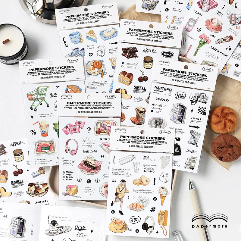 JiLv PaperMore self adhesive stickers weekend convenience store series handbook materials DIY creative Kawai stationery lovely