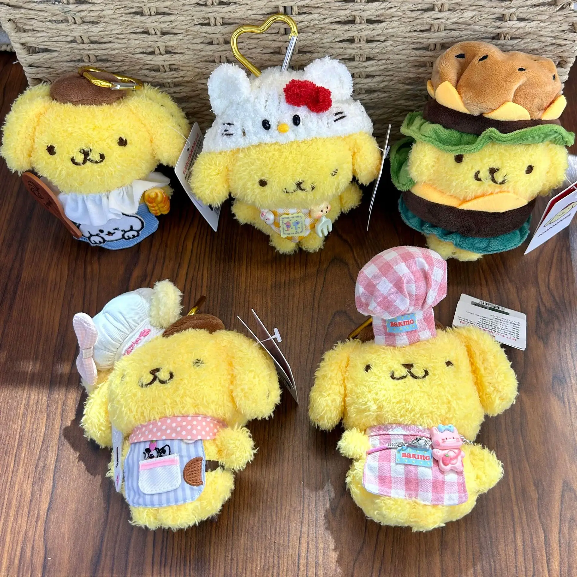 

Sanrio Pompompurin Cute Food Theme Plush Keychain Set Soft Stuffed Toy Bag Pendant Gift for Girls