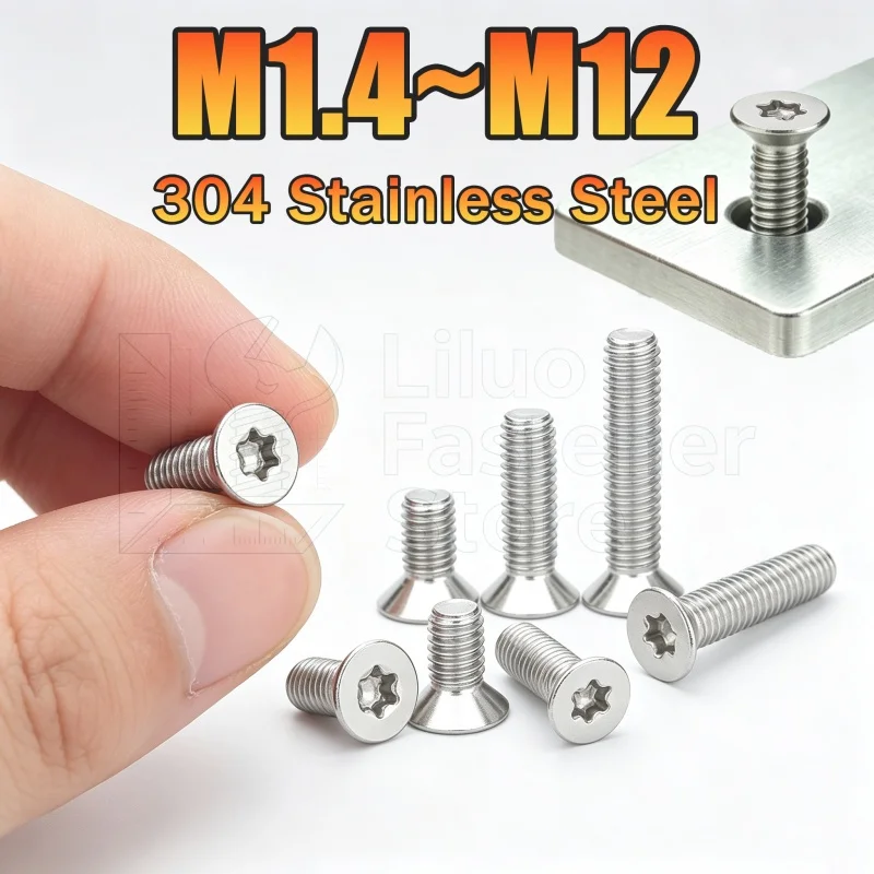 M1.4 M1.6 M2 M2.5 M3 M4 M5 M6 M8 M10 M12 304 A2-70 Stainless Steel Six-Lobe Torx Flat Countersunk Head Screws Bolts GB2673