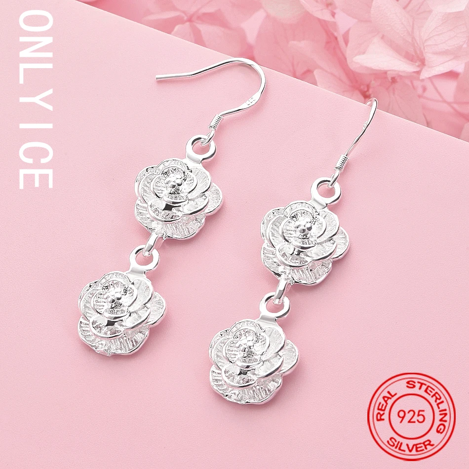 

Fine 925 Sterling Silver Rose Earrings Drop Earrings For Women Creativity Gifts Street All-match Party And Daily Wear