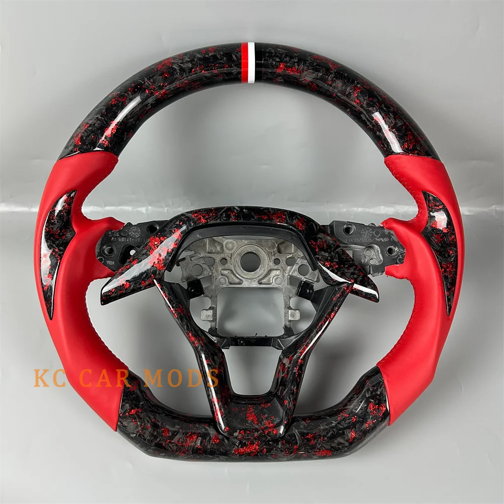 

Customized black Black forged carbon fiber red leather white strip steering wheel for 2018 2019 2020 2021 2022 2023 honda accord