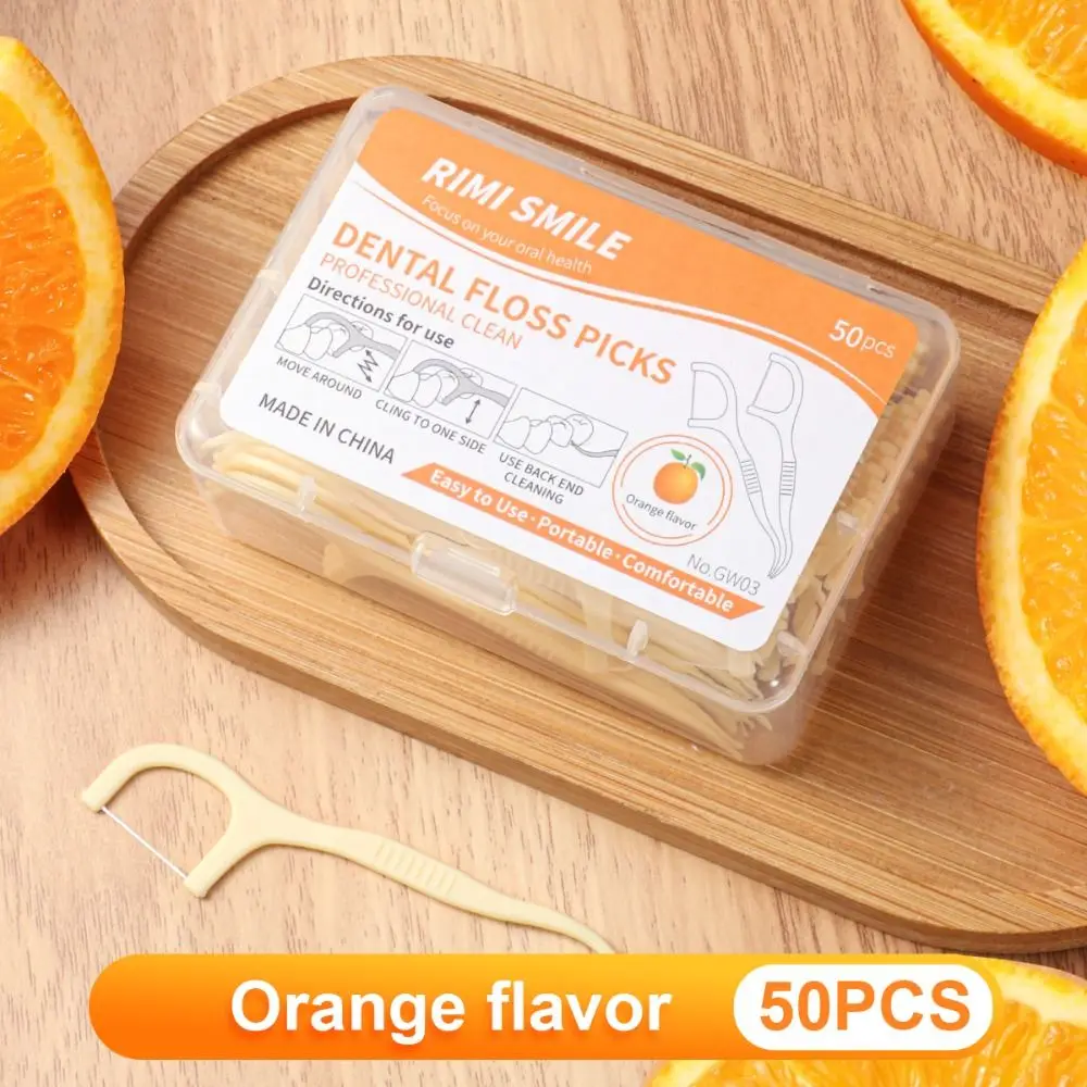 50 عصي/صندوق خيط تنظيف الأسنان المحمولة المتاح الفاكهة نكهة الخيط الفجوة تنظيف 4 نكهات أداة تنظيف الأسنان