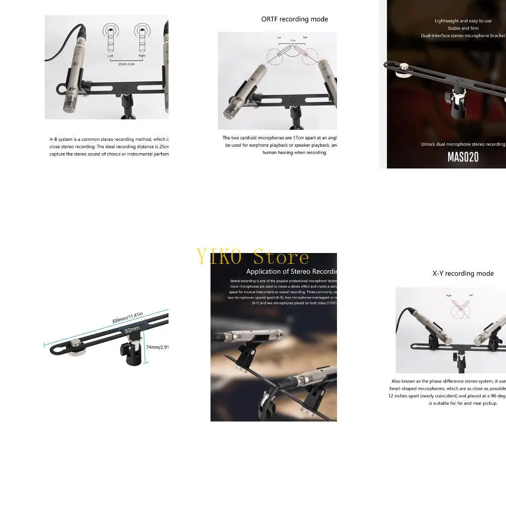 

K32C Держатель для микрофона с двойными кронштейнами и регулируемыми стержнями для стереомикрофона с резьбой 5/8 дюймов, вмещает