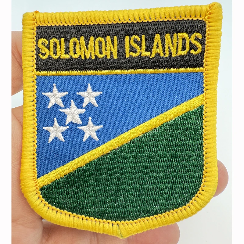 7*6CM Solomon Islands Shield Shape Iron-on Flag Patch Embroidered Saw on Badges Patches for Clothing