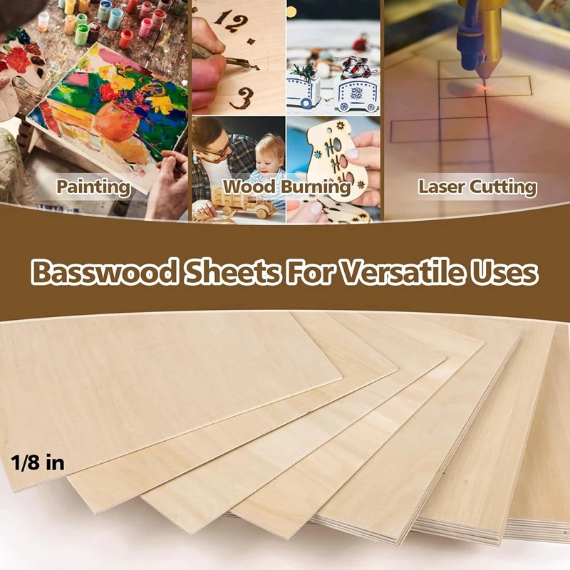 12 X 12 Inch - 3Mm Basswood Sheets Plywood Sheets, 8Pcs Square Unfinished Wood Board for DIY Crafts, Laser Cutting-ABWY