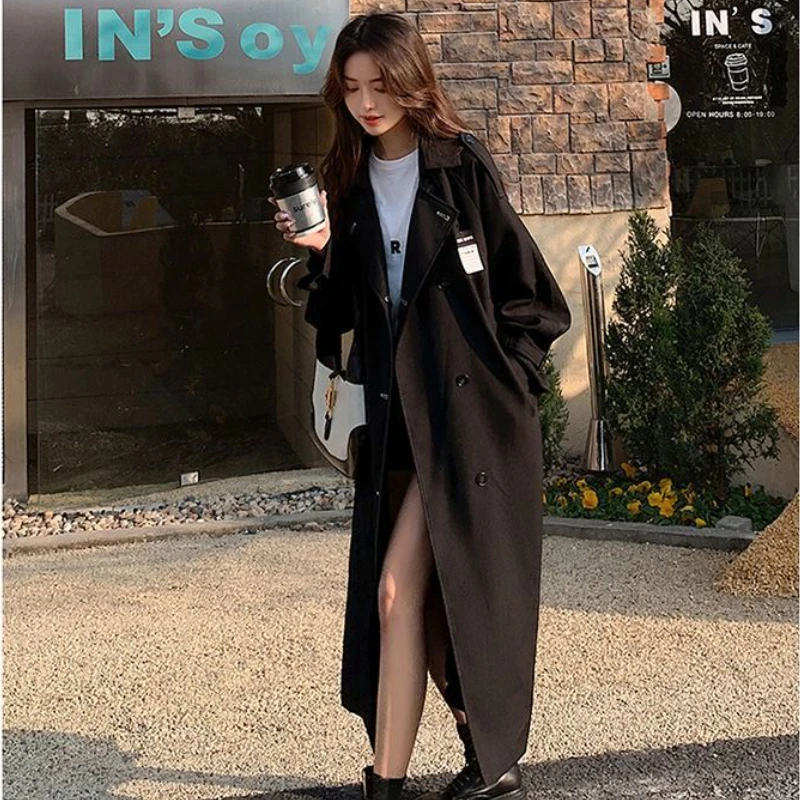 Korean Fashion Lace-up Trench Women Vintage Autumn Y2k College High Street Long Coats Sweet Temperament Chic Students Leisure