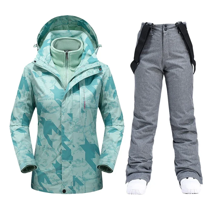 

Women Ski Suit Winter Outdoor Thermal Ski 3 In1 Fleece Jacket and Baggy Snow Pants Windproof Waterproof Clothes Female Snow Suit