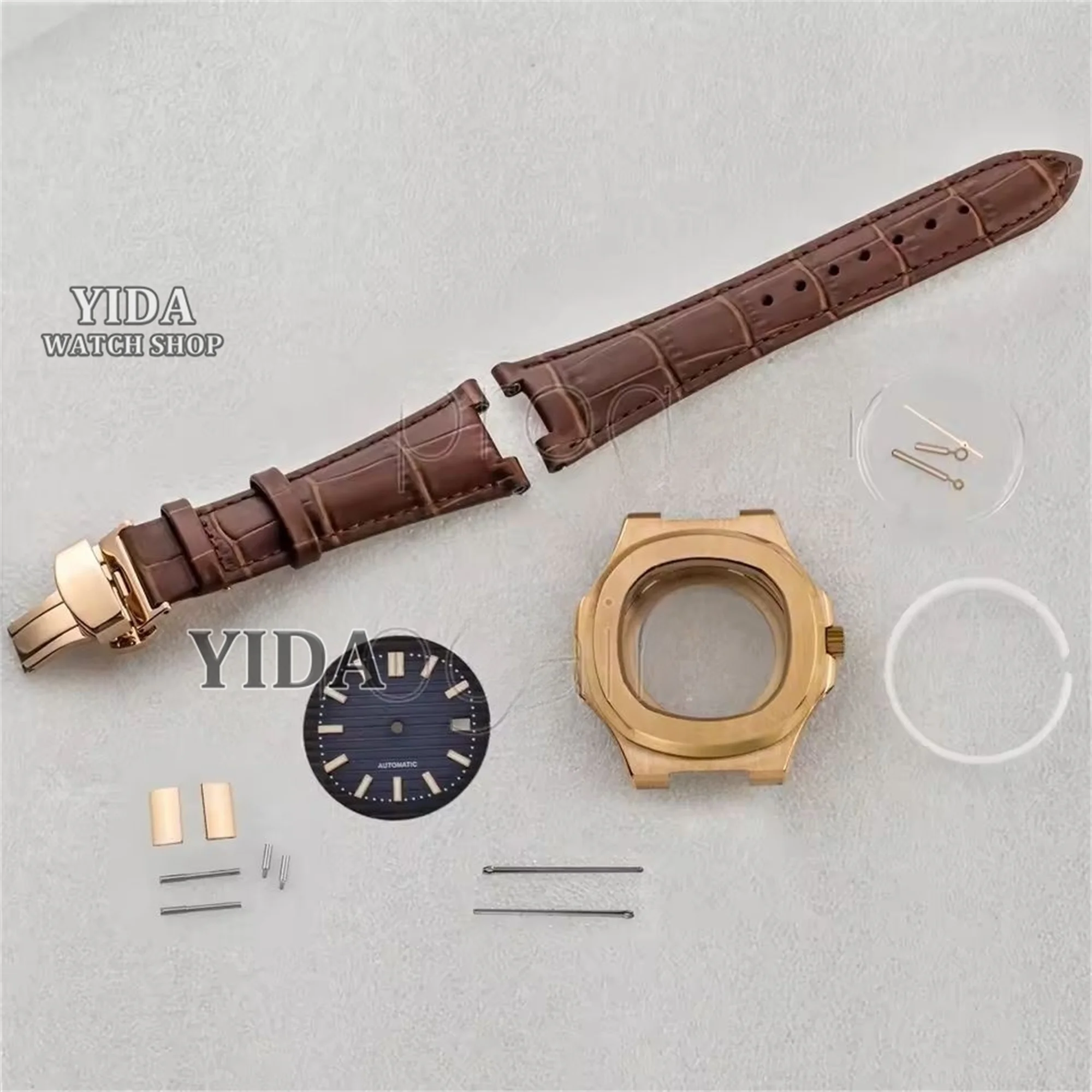 

41mm NH35 Case Genuine Leather Strap 316L Stainless Steel Watch Case Dial hands Waterproof Case Fit Nautilus NH35 Movement Parts