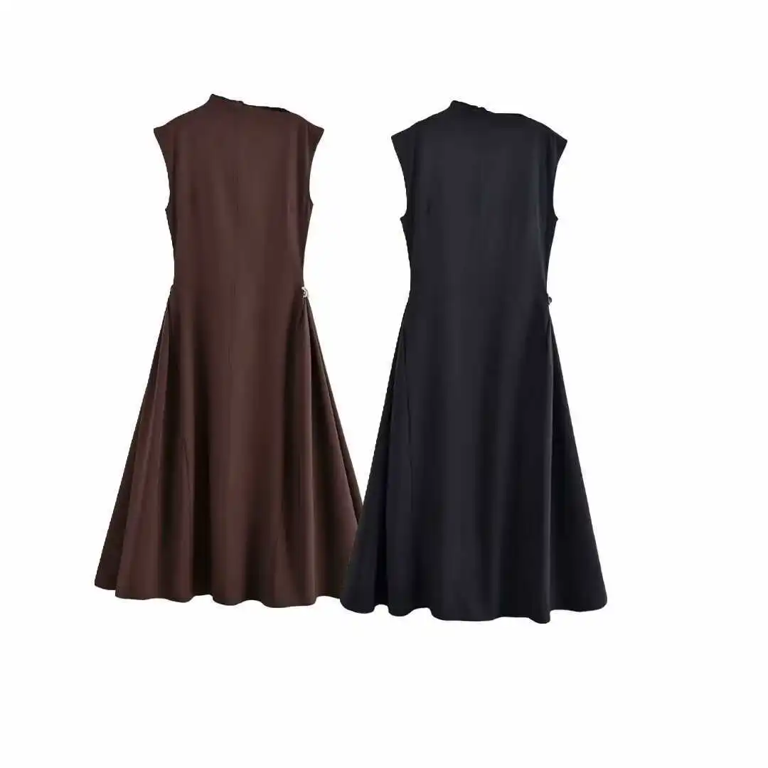 Elegant black long dress women fashion high collar sleeveless pleated dress 2025 spring and summer party ladies evening dress