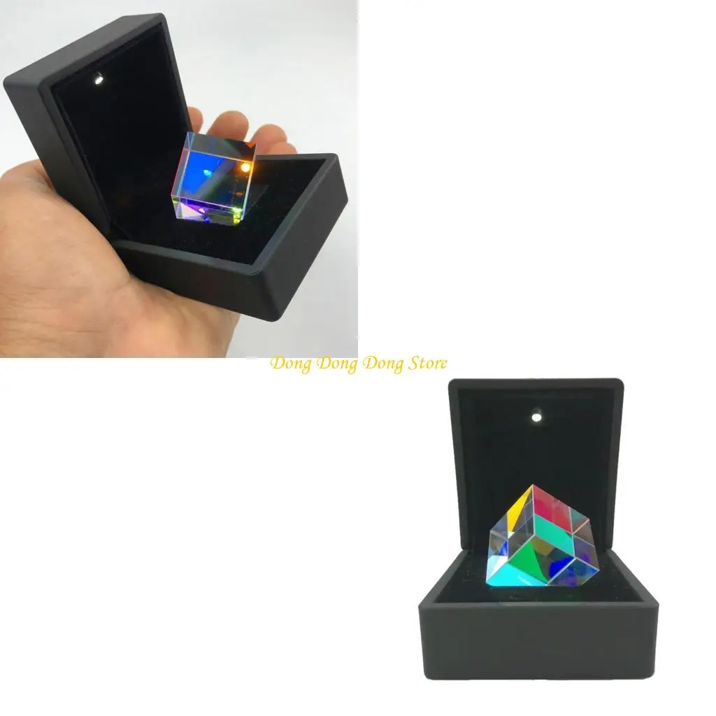 

Optical Color-Collecting Glass Cube Prism 6-Sided Light Rainbow Maker Prism Lens with Light Box Reflective Light Spe