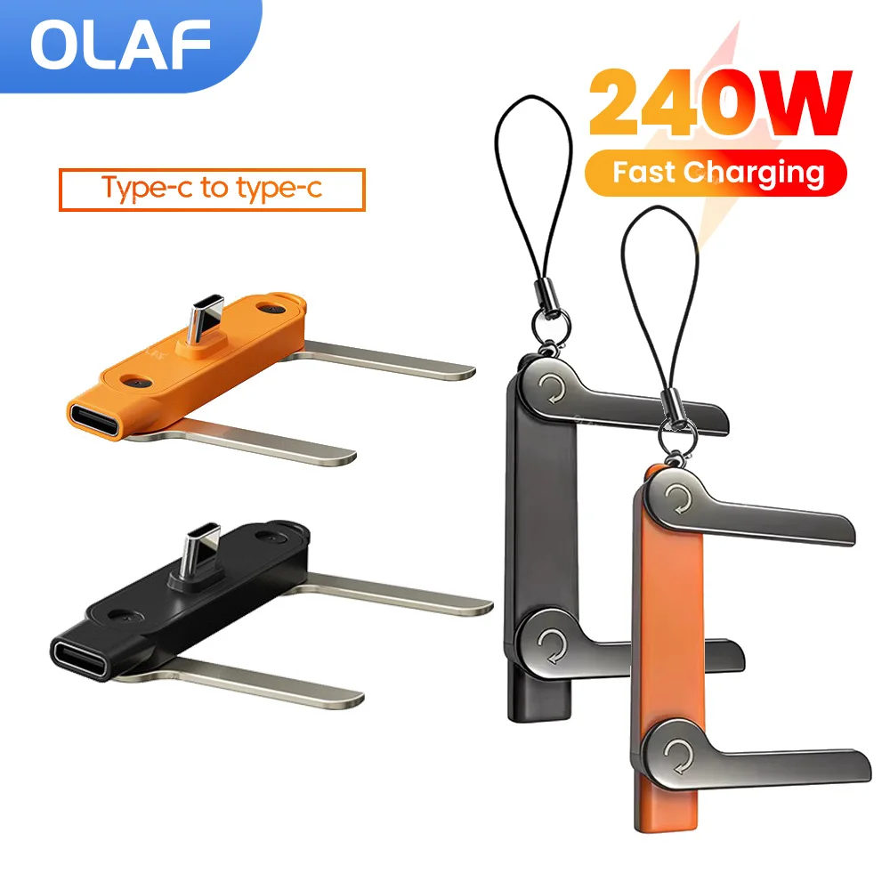 240W Bracket Adapter Type C Male To Type C Female Fast Charging Data Transfer Converter With Foldable Phone Holder Keychain