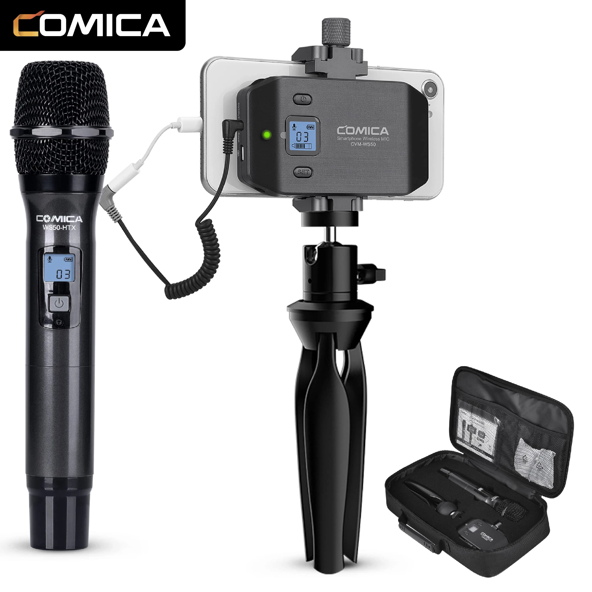 COMICA CVM-WS50H Multi-Channels Smartphone Wireless Microphone with Hand-held Transmitter 6 Channels 60m Working Distance