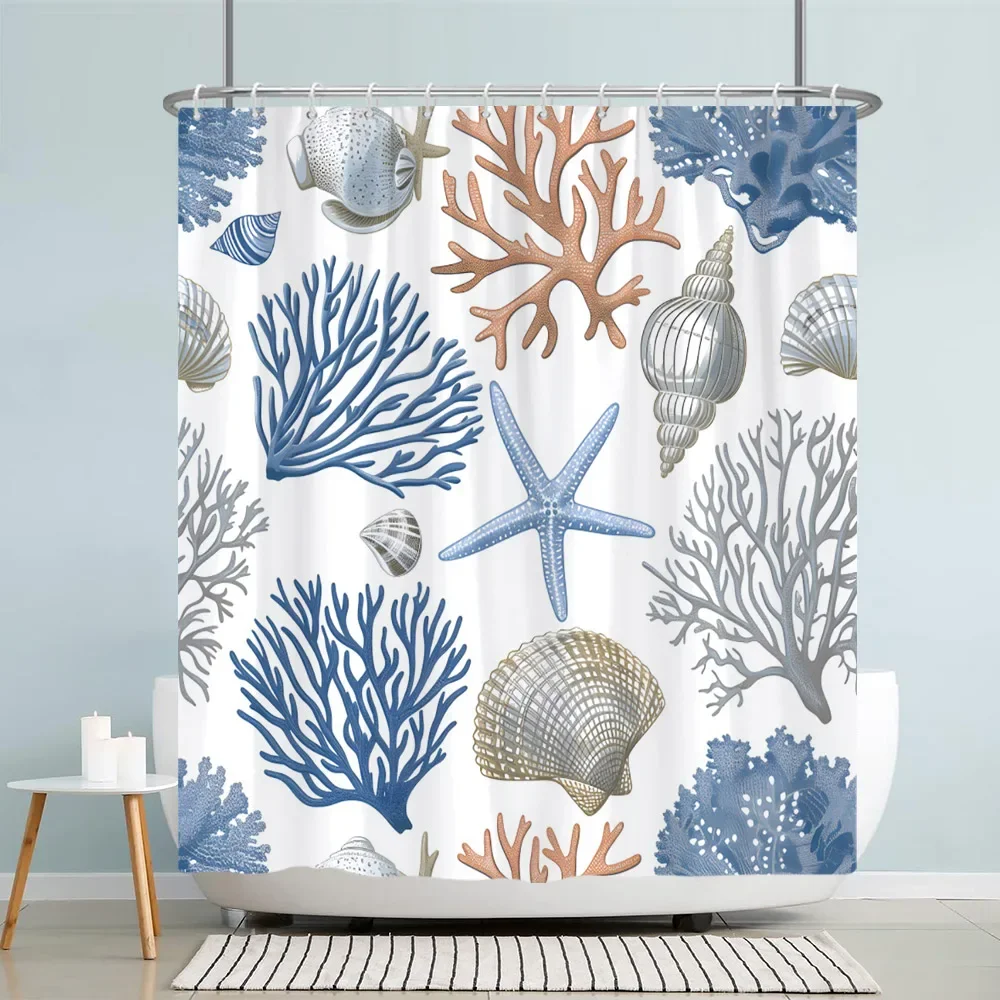 Ocean Starfish Shower Curtain Underwater Seahorse Coral Sea Turtle Shell Nautical Theme polyester Shower Curtains Bathroom Decor