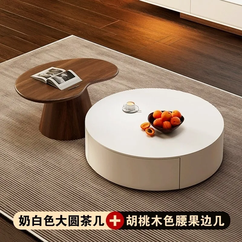 Medieval style coffee table, living room home walnut solid wood pattern high-end retro round coffee table