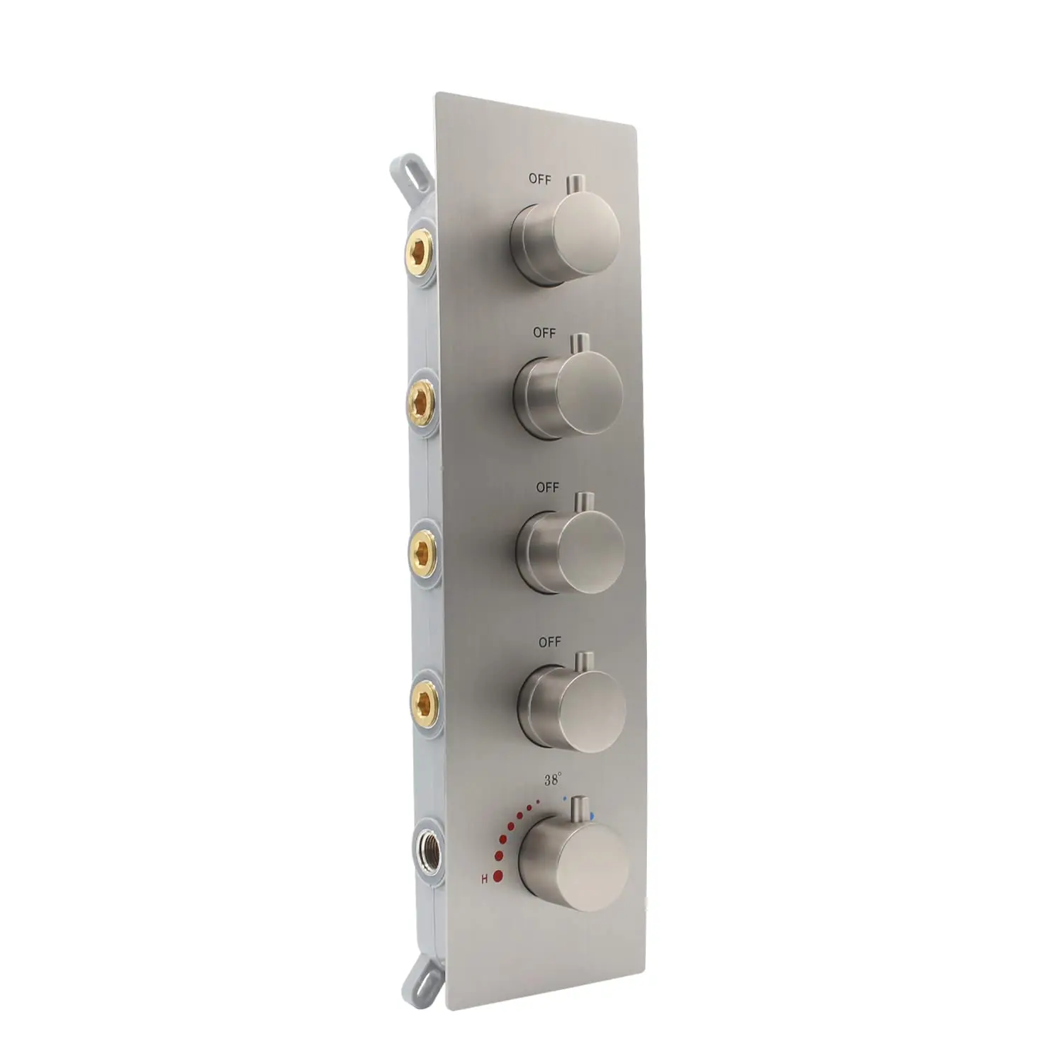 

Brushed Nickel 4 Way Thermostatic Shower Mixing Valve, Concealed 5 Handles Shower Diverter Brass Bathroom Shower System Valve