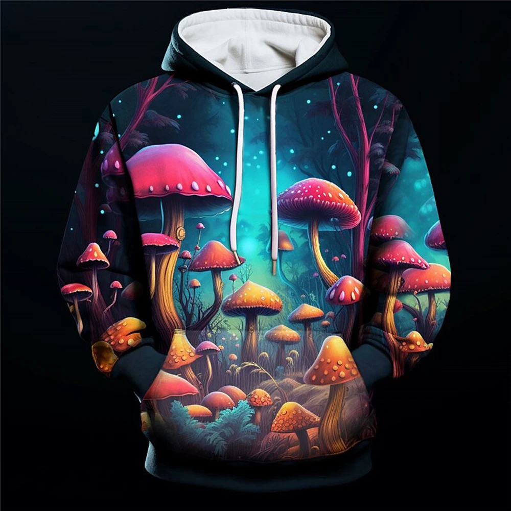 

Boutique Novel Mushroom Print Hoodie for Men Comfortable Warm Hoodie for Men Street Casual Clothing for Men Winter Fashion Top