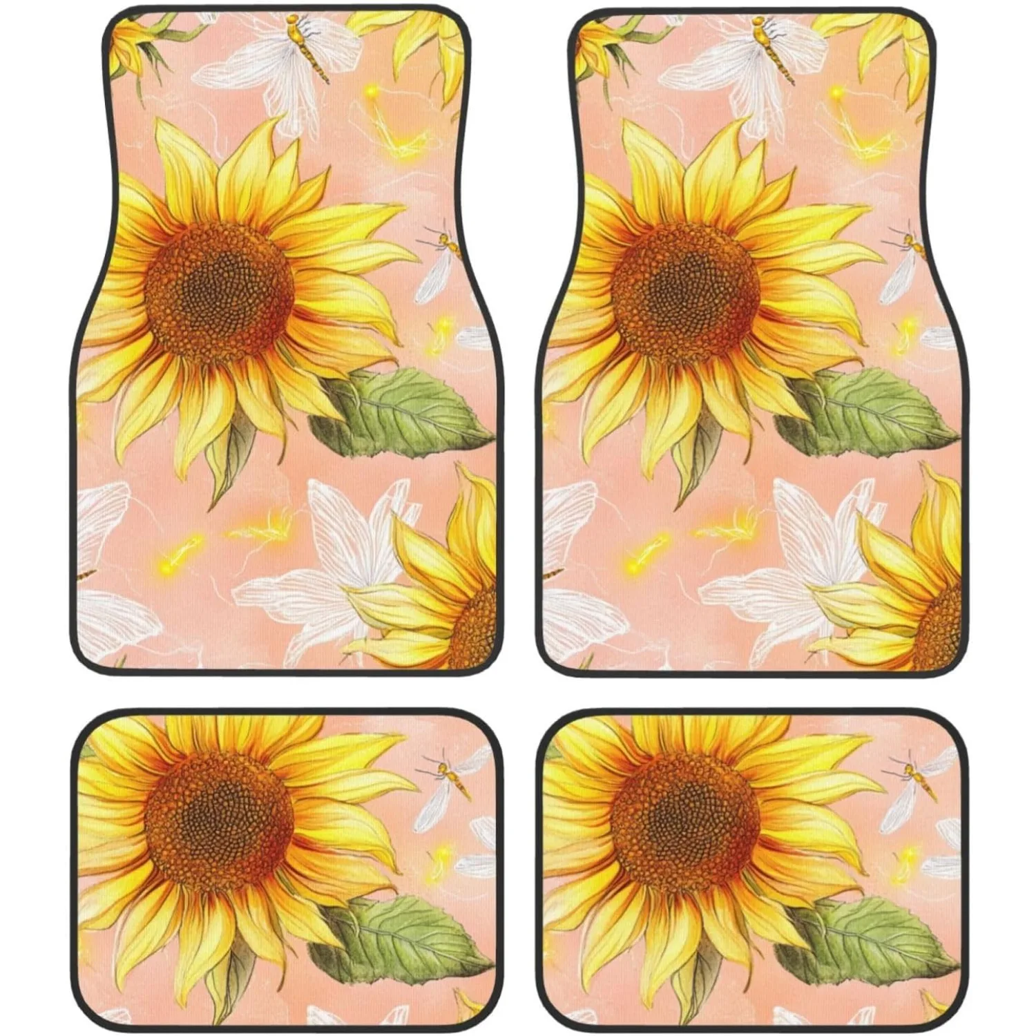 Universal Fit Car Floor Mats, Farmhouse Yellow Sunflower Rustic Flowers Set Of 4pcs Car Fit For SUV, Vans, Sedans, Trucks, Sunf