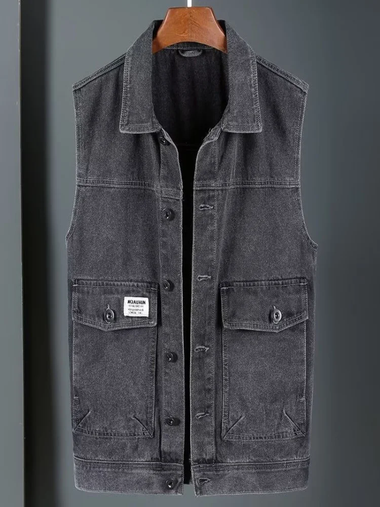 Trendige neue künstlerische Arbeitskleidung, Jeansjacke, Weste, Herren, Übergröße, beliebt – Detail 3