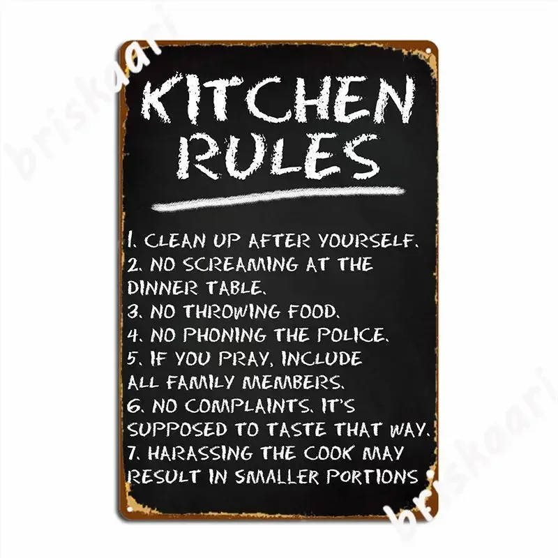 Kitchen Rules Harassing Poster Metal Plaque Wall Decor Pub Garage Wall Mural Design Tin Sign Poster