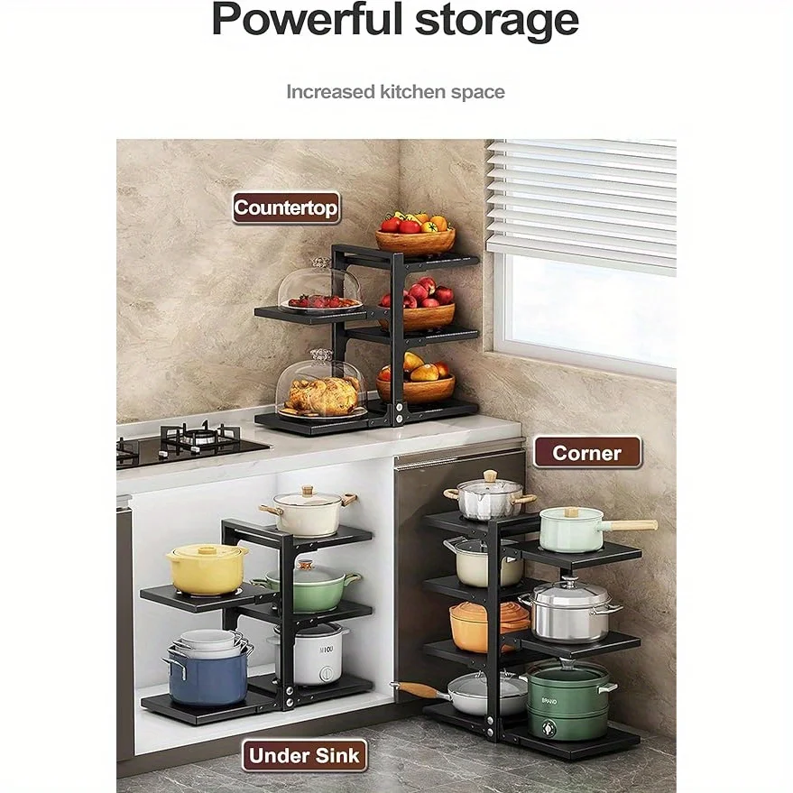 Pot Rack/High-Low Freely Adjustable Multi-Layer Floor-Standing Cookware Rack, Home Kitchen Countertop Display Cabinet for Dishes, Storage Rack for Soup Pots and Steamers, Floor-Standing Air Fryer Storage Rack, Multi-Functional Storage Rack, Suitable for Countertop Cabinets