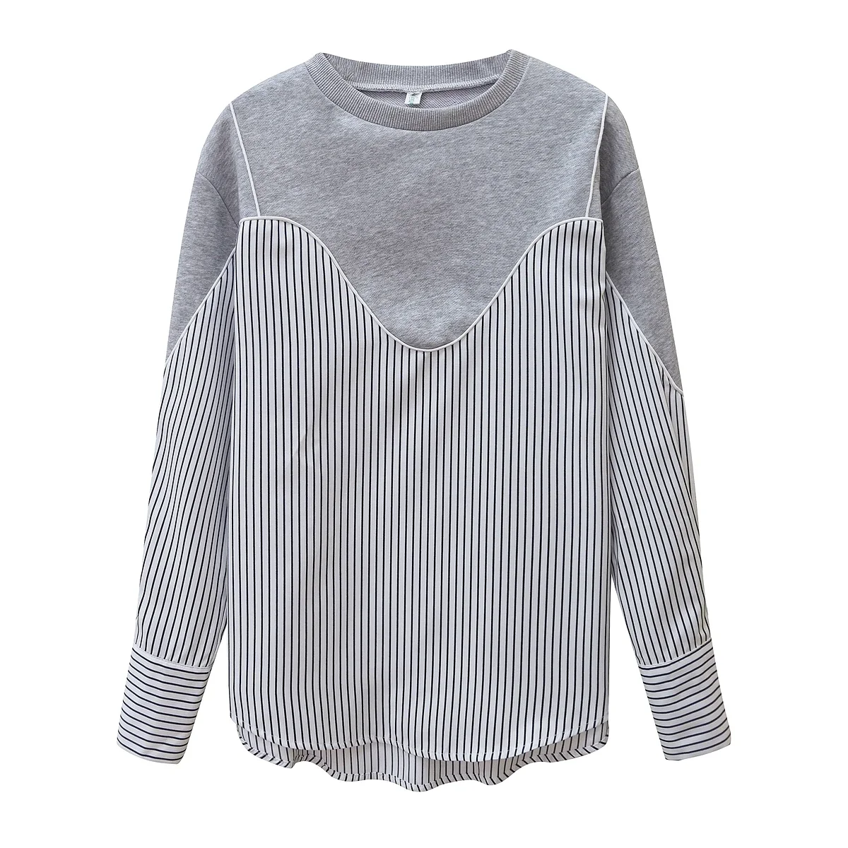 Blusa informal de manga larga Para Mujer, camisa de retales con cuello redondo, M190