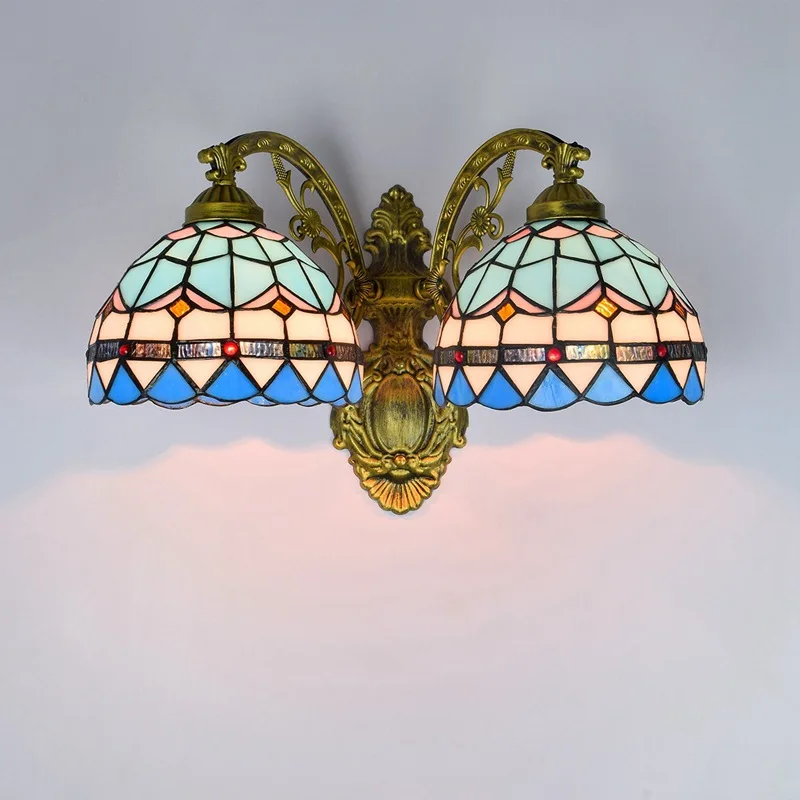 Mediterranean Tiffany Wall Lamps Stained Glass Mirror Light Sconces for Living Room Bedroom Lighting Fixtures Home Decor