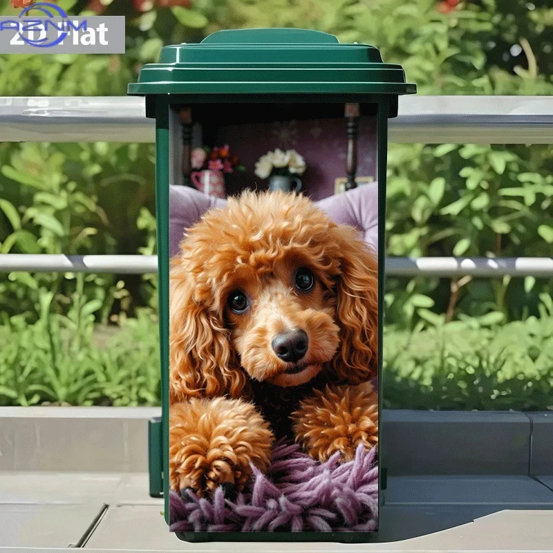 [2D Flat Printing]1pc Trash Can Sticker[Title Has Been Translated, Do Not Change] Brown Curly-Haired Cute Dog Theme Design Wal