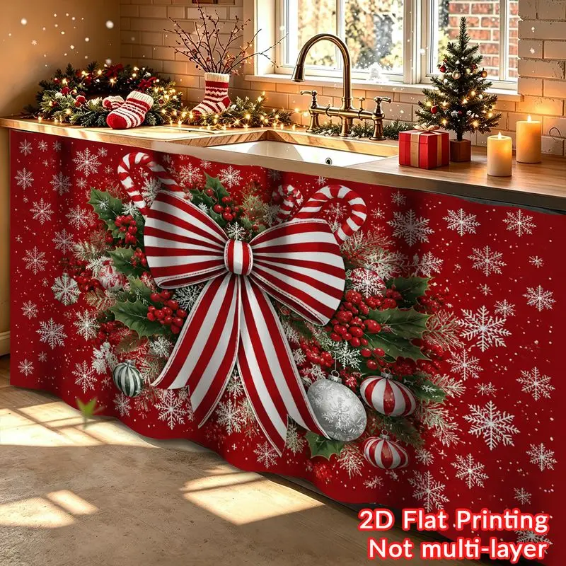 VIKAMA VIKAMA Kitchen Sink Skirt Christmas Snowflake Bow Print Sink Curtain for Kitchen Counter Cabinet Sink Cover Home Holiday Decor - Aliexpress Deal