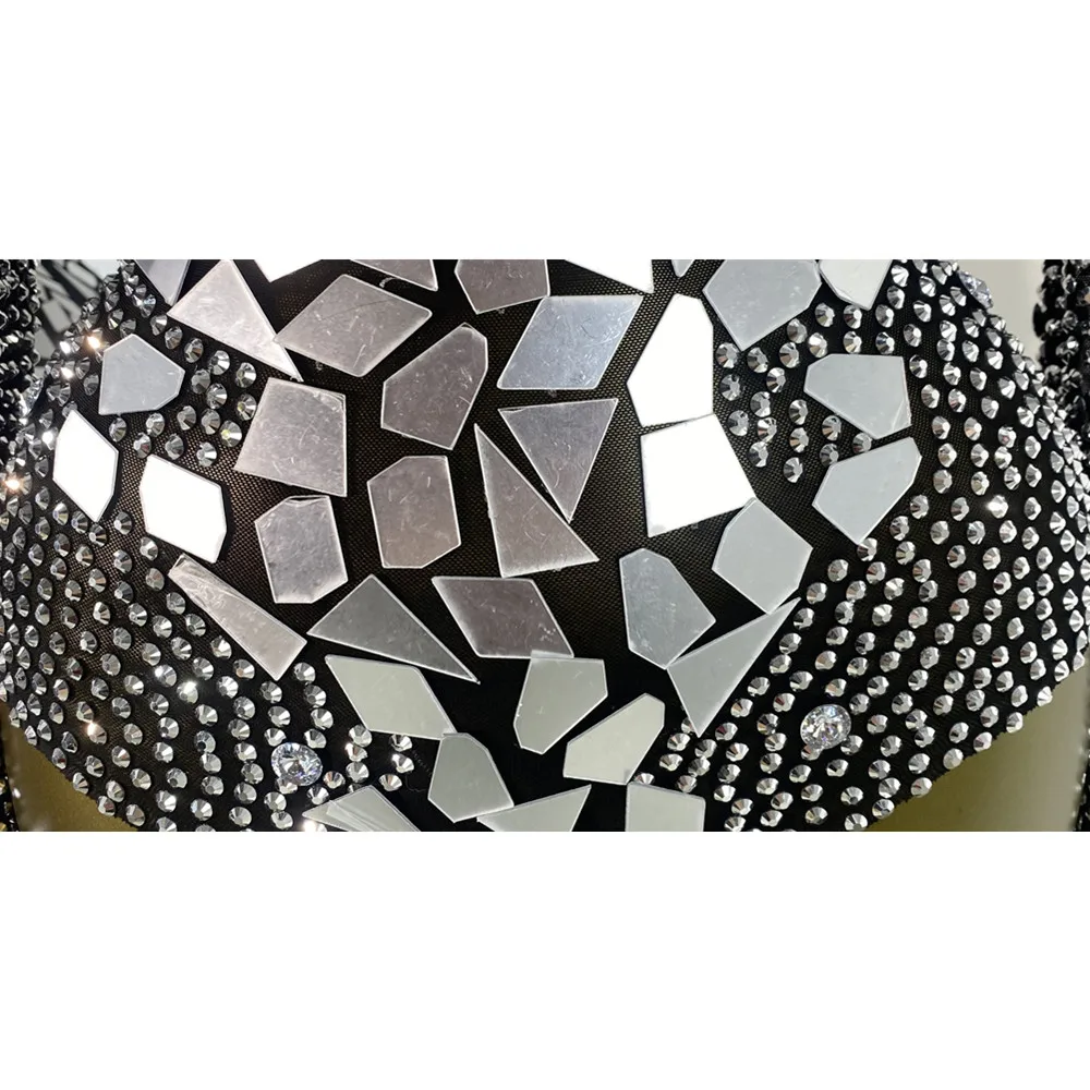 Luxury Sparkly Beading Mirror Mesh BodysuitS Y2K Evening Club Topic Party Singer Dancer Stage Costumes Nightclub DJ Gogo Dress