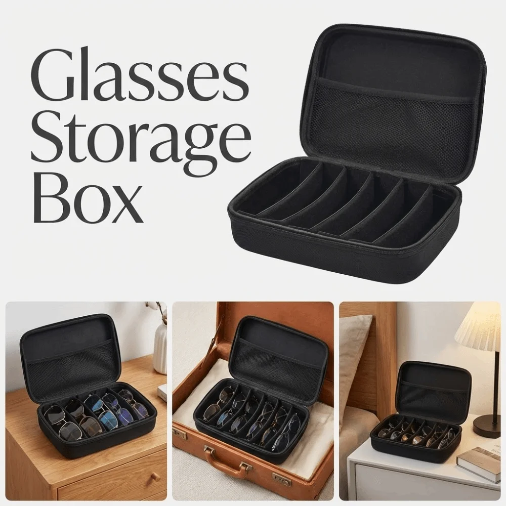6/7 Compartment Glasses Storage Box Dustproof Waterproof Sunglasses Protective Cover Multifunctional Save Space