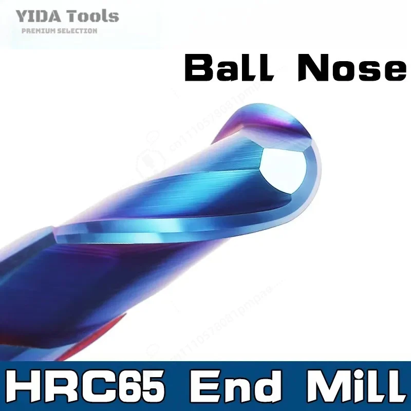 HRC65 Ball Nose End Mill R0.5-R6 50L 100L 2 Flutes Alloy Coated Tungsten Steel CNC Machining Cutter