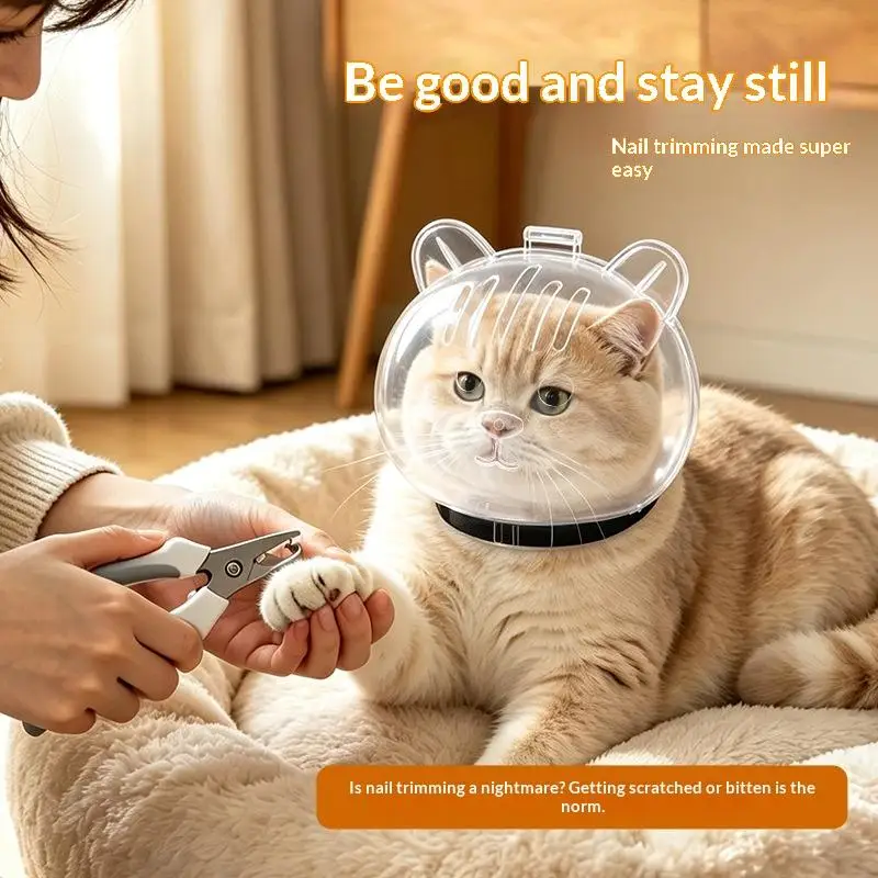 [Breathable Ball Shaped Cat Muzzle Mask Sturdy Anti-Bite Space Hood Kitten Head Cover for Pet Grooming Salon]