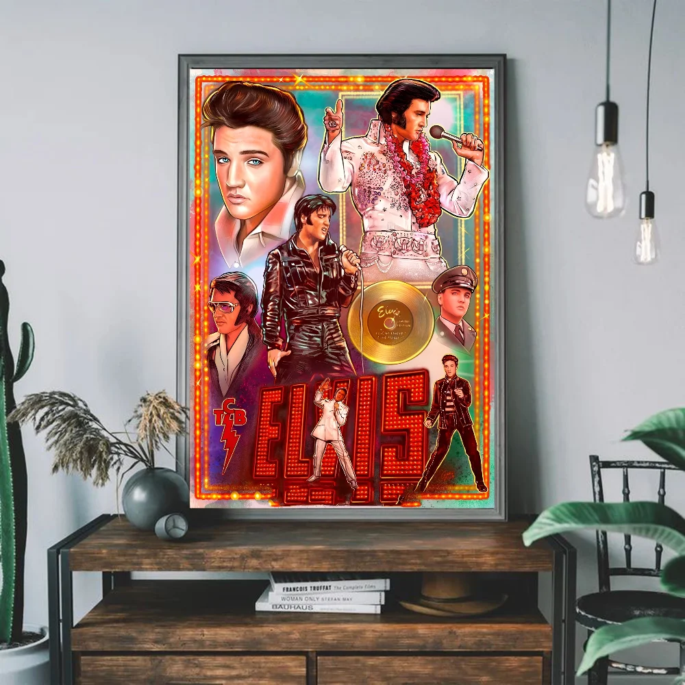 Elvis P-Presley Movie Sticky Posters Retro Kraft Paper Sticker DIY Room Bar Cafe Aesthetic Art Wall Painting